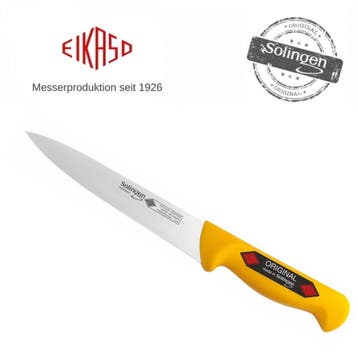 Eikaso Solingen Vleesmes 16 cm – Stijf Lemmet – Geel Han, Ophalen of Verzenden, Nieuw, Rvs of Chroom, Los bestek