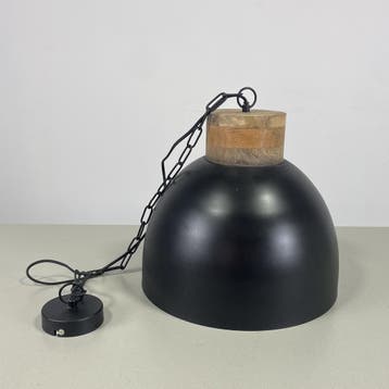 Zwarte Hanglamp Met Houten Detail | Ø 39,5 cm, Huis en Inrichting, Lampen | Vloerlampen, Ophalen of Verzenden, Gebruikt