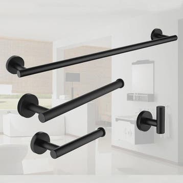Zwarte RVS Wandmontage Set: Handdoekrek, Toiletrolhouder & H, Verzenden, Nieuw