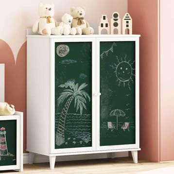 vidaXL Kast met twee deuren en een krijtbordfront ROROS Wit, Minder dan 50 cm, Verzenden, 100 tot 150 cm, Nieuw