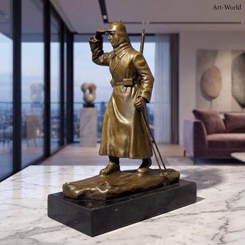 Beeld, Russische soldaat op ski’s - 26 cm - Brons, Marmer, Antiek en Kunst