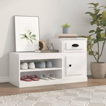 vidaXL Schoenenkast 100x42x60 cm bewerkt hout hoogglans wit, Huis en Inrichting, Verzenden, Nieuw
