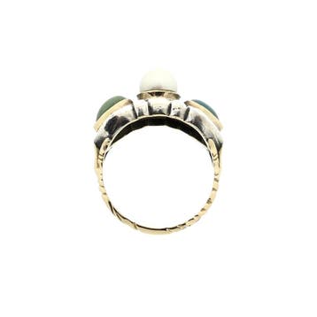 Gouden en zilveren ring met aventurijn, parel en turquoise, Gebruikt, 19 tot 20, Ophalen of Verzenden, Met edelsteen