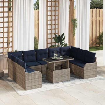 vidaXL Tuin Sofa Set 10 st Grijs Poly riet, Verzenden, Nieuw, Rotan, Meer dan 8 zitplaatsen