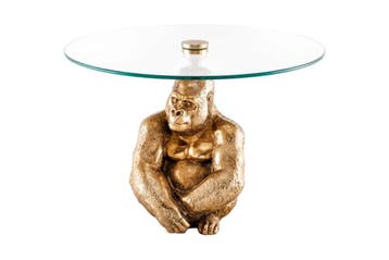 Ronde salontafel WILDLIFE KONG 60cm goud metaal glazen aap, Ophalen of Verzenden, Nieuw