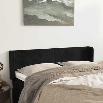 vidaXL Hoofdbord met randen 147x16x78/88 cm fluweel zwart, Verzenden, Nieuw, Zwart, Stof