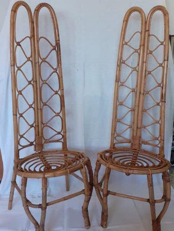 Stoel (2) - Bamboe, Rattan - 2 bamboe- en rotanstoelen