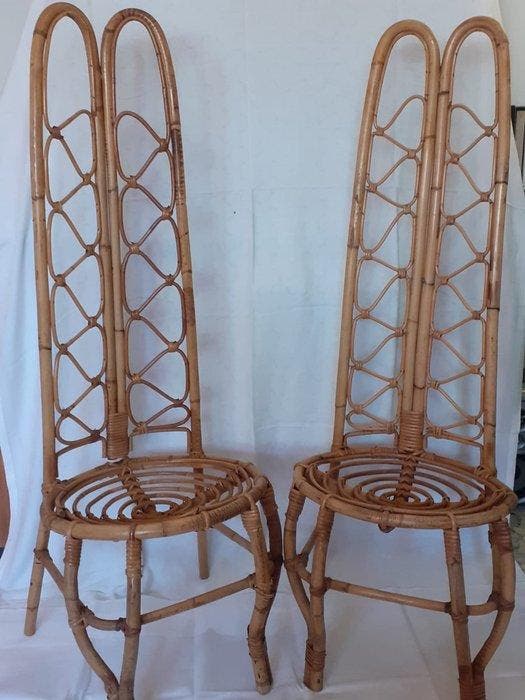 Stoel (2) - Bamboe, Rattan - 2 bamboe- en rotanstoelen, Antiek en Kunst, Curiosa en Brocante