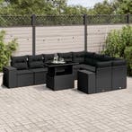 vidaXL 10-delige Loungeset met kussens poly rattan zwart, Verzenden, Nieuw, Rotan, Loungeset