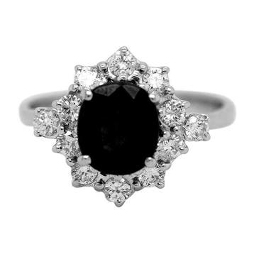 Ring - 18 karaat Witgoud Saffier - Diamant, Nieuw