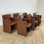 Complete set 6 stuks Design PS148-fauteuil, Centro Progetti, Gebruikt, Bruin, Leer, Ophalen of Verzenden
