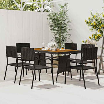 vidaXL 7-delige Tuinset poly rattan zwart, Verzenden, Nieuw, 6 zitplaatsen, Tuinset