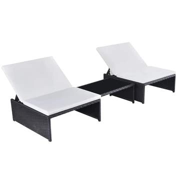 vidaXL Tuinstoelen 2 st verstelbaar met tafel poly rattan, Verzenden, Nieuw