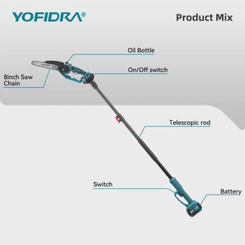 YOFIDRA Telescopische Accu Kettingzaag - 8 Inch Snoerloos Sn, Verzenden, Nieuw