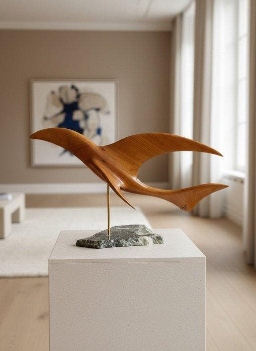 Jean Lamotte - sculptuur, Bird in flight - 30 cm - Hout,, Antiek en Kunst, Curiosa en Brocante