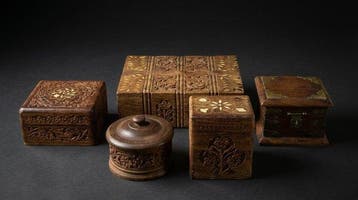 Doos (5) - Hout, Messing, Been - Vintage Indian H-M Boxes