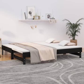 vidaXL Slaapbank uitschuifbaar massief grenenhout zwart, 100 cm, Eenpersoons, Verzenden, Zwart