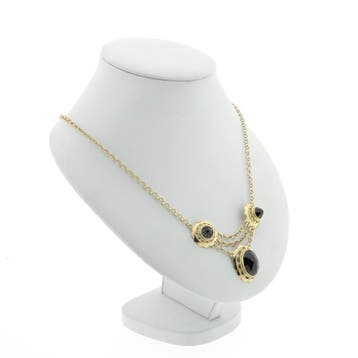 Gouden jasseron schakelcollier met granaat (Ketting), Sieraden, Tassen en Uiterlijk, Kettingen, Gebruikt, Ophalen of Verzenden