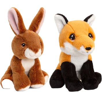 Pluche konijn en rode vos knuffels - bosdieren - 12 cm, Verzenden, Nieuw