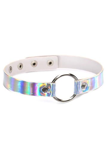 Choker Zilver Holografisch Ring Iridescent Collar Ketting Se, Kunststof, Verstelbaar, Nieuw, Ophalen of Verzenden