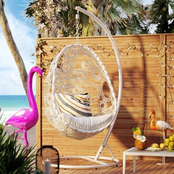 *WOONWINKEL* Kare Design Ibiza Tuin Hangstoel Wit Polyrotan, Verzenden, Nieuw, Rotan