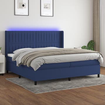 vidaXL Boxspring met matras en LED stof blauw 200x200 cm, Overige maten, 200 cm, Stof, Verzenden