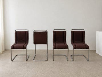 Stoel - Chroom, Textiel, Staal - Set van vier vintage, Antiek en Kunst