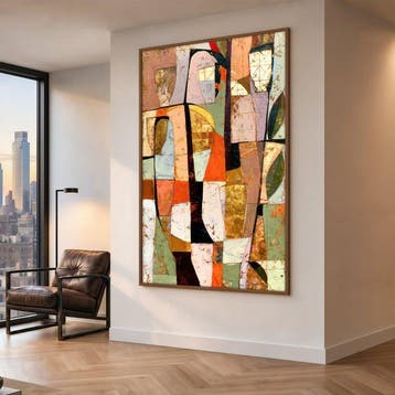 Lea Ottavi - Abstract Golden Geometry · XXL · Hand signed, Antiek en Kunst