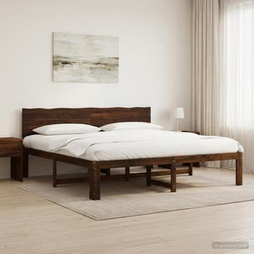 vidaXL Tweepersoonsbed met hoofdeinde ROSTOCK Donkerbruin, Huis en Inrichting, Bruin, Verzenden, Hout, Nieuw