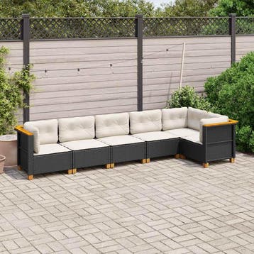 vidaXL 6-delige Loungeset met kussens poly rattan zwart, Verzenden, Nieuw, Loungeset