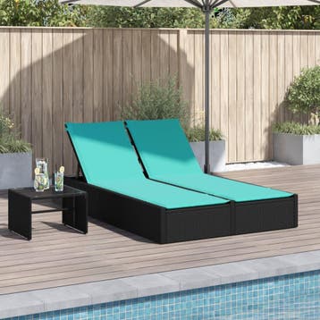 vidaXL Dubbele ligstoel met kussens zwart poly rattan, Verzenden, Nieuw