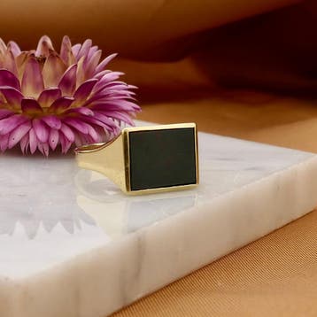 Gouden zegelring met heliotroop, Sieraden, Tassen en Uiterlijk, Ringen, Gebruikt, 20 of groter, Heer, Ophalen of Verzenden
