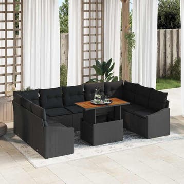 vidaXL Tuinbankenset 10 st Zwart en Bruin, Verzenden, Nieuw, Rotan, Meer dan 8 zitplaatsen