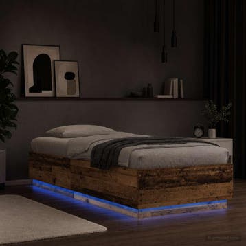 vidaXL Bed Frame met LED Oud hout 80 x 200 cm Bewerkt hout, Eenpersoons, Bruin, Verzenden, Nieuw
