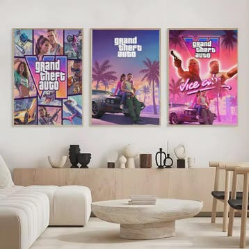 Grand Theft Auto GTA 6 Game Poster - Zelfklevend, Waterdicht, Verzenden, Nieuw