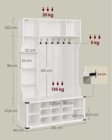 Kledingrek met Kapstok, Schoenenrek en Zitbank – 4-in-1, Verzenden, Nieuw