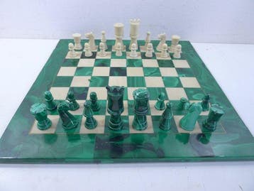 Magnifique jeu déchecs en marbre et malachite 1950/60 Zaire