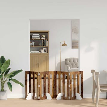 vidaXL Opvouwbaar huisdierhek 4 pcs Eikenhout 201 x 38 x 70, Dieren en Toebehoren, Honden-accessoires, Verzenden, Nieuw