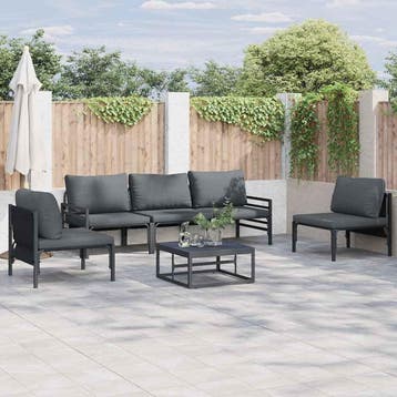 vidaXL Tuinbankenset 6 st Zwart Staal, Verzenden, Nieuw, Rvs, 6 zitplaatsen