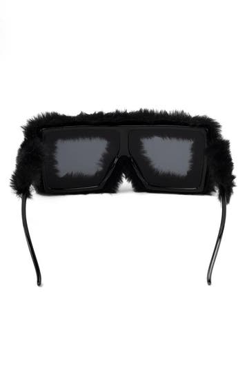 KIMU® Vierkant Bont Zonnebril Zwart Montuur Kunststof Zwarte, Hobby en Vrije tijd, Ophalen of Verzenden, Nieuw, Feestartikel, Carnaval