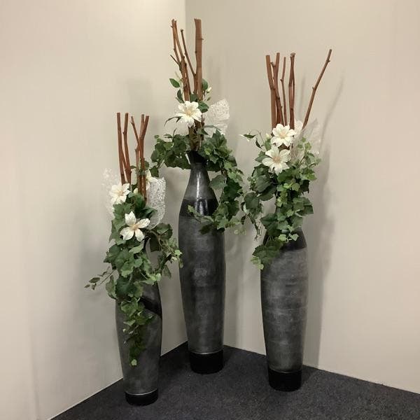 Complete sets van 3 vazen met kunstplant in een stenen vaas, Huis en Inrichting, Kamerplanten, Ophalen of Verzenden