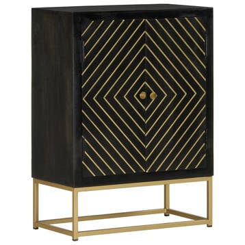 vidaXL Dressoir met 2 deuren 55x30x75 cm mangohout zwart en, Verzenden, Nieuw, 50 tot 100 cm, 25 tot 50 cm