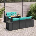 vidaXL 6-delige Loungeset met kussens poly rattan zwart, Verzenden, Nieuw, Rotan, Loungeset