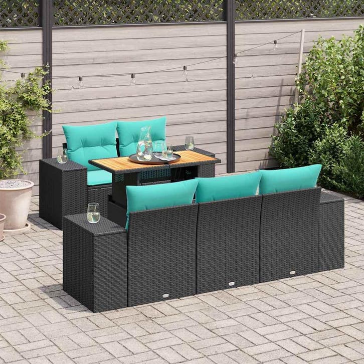 vidaXL 6-delige Loungeset met kussens poly rattan zwart, Tuin en Terras, Tuinsets en Loungesets, Loungeset, Nieuw, Rotan, Verzenden