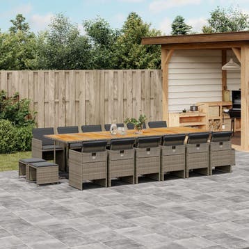 vidaXL 17-delige Tuinset met kussens poly rattan grijs, Verzenden, Nieuw, 6 zitplaatsen, Tuinset