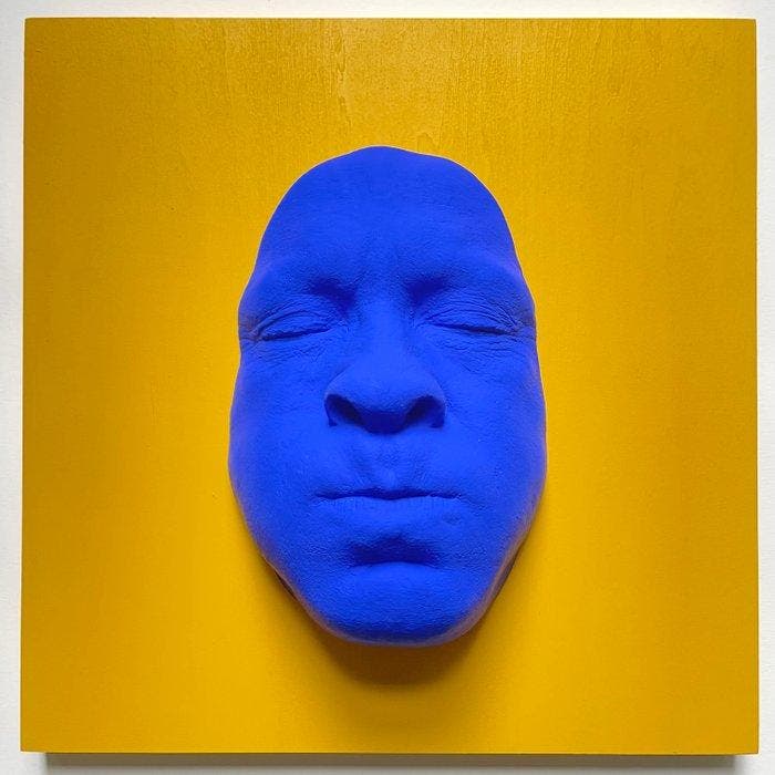 gregos - Blue breathe on yellow background, Antiek en Kunst, Kunst | Designobjecten