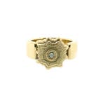 Gouden heren pinkring met groene moissanite, Gebruikt, Overige kleuren, Heer, Ophalen of Verzenden