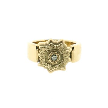 Gouden heren pinkring met groene moissanite, Gebruikt, Heer, Ophalen of Verzenden, Kleiner dan 17
