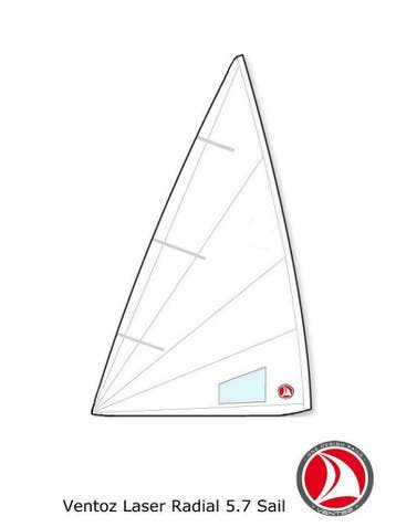 Ventoz Laser Radial Zeil (5.7 m2) COMPLEET - WIT, Watersport en Boten, Verzenden, Nieuw, 3 tot 6 meter, Minder dan 15 m²