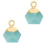 1 x Natuursteen hangers hexagon Turquoise blue-gold Jade, Ophalen of Verzenden, Nieuw, Bedel